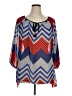 New Directions 100% Polyester Chevron-herringbone Stripes White Blue 3/4 Sleeve Blouse Size 1X - photo 1