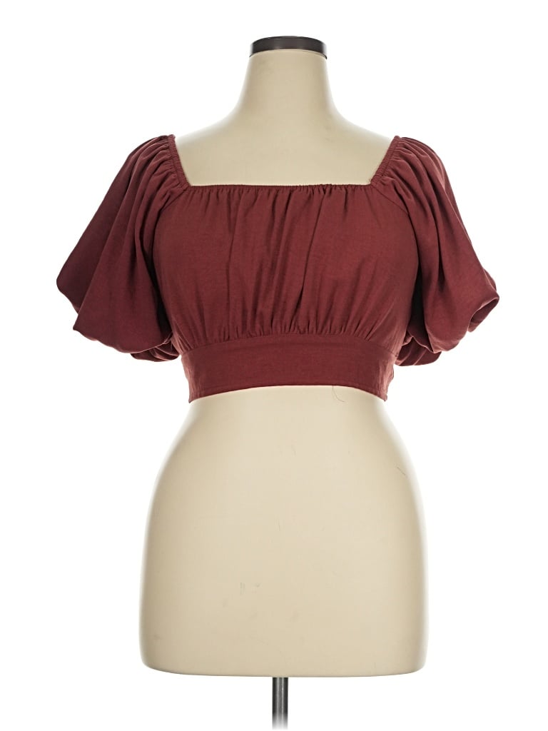 Pre-owned Arula Short Sleeve Top Burgundy Sweetheart Neckline Tops