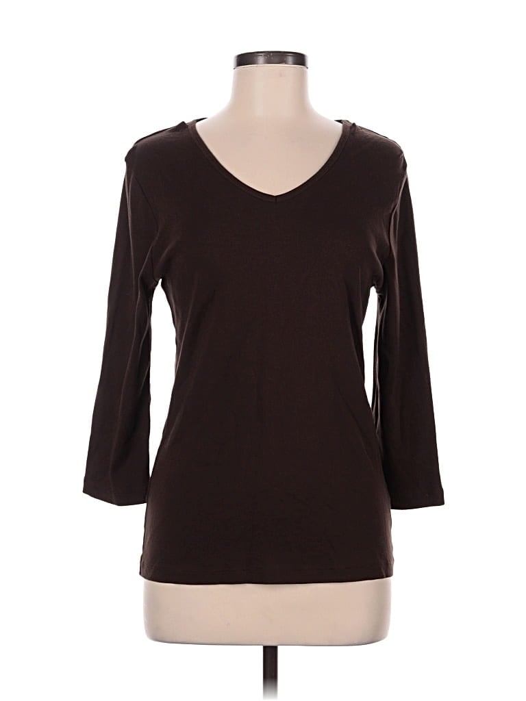 Pre-owned St. John's Bay 3/4 Sleeve T-shirt In Brown