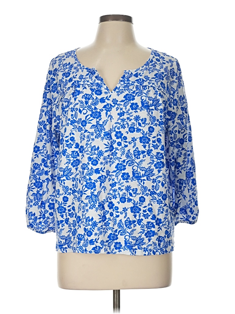 Pre-owned Lands' End 3/4 Sleeve Blouse In Blue