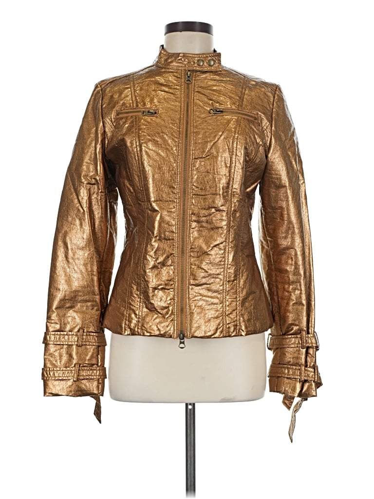 Pre-owned Assorted Brands Leather Jacket In Gold