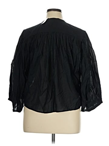 Madewell Shirred Crewneck Button-Up Top (view 2)