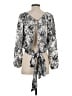 BCBGMAXAZRIA Floral Paisley Gray Silver Long Sleeve Blouse Size S - photo 2