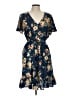 Xhilaration 100% Polyester Floral Blue Casual Dress Size L - photo 1
