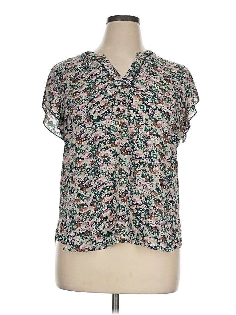 Pre-owned 41hawthorn Short Sleeve Blouse In Green