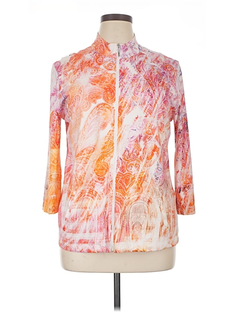 Pre-owned Weekends By Chico's Cardigan Sweater In Orange