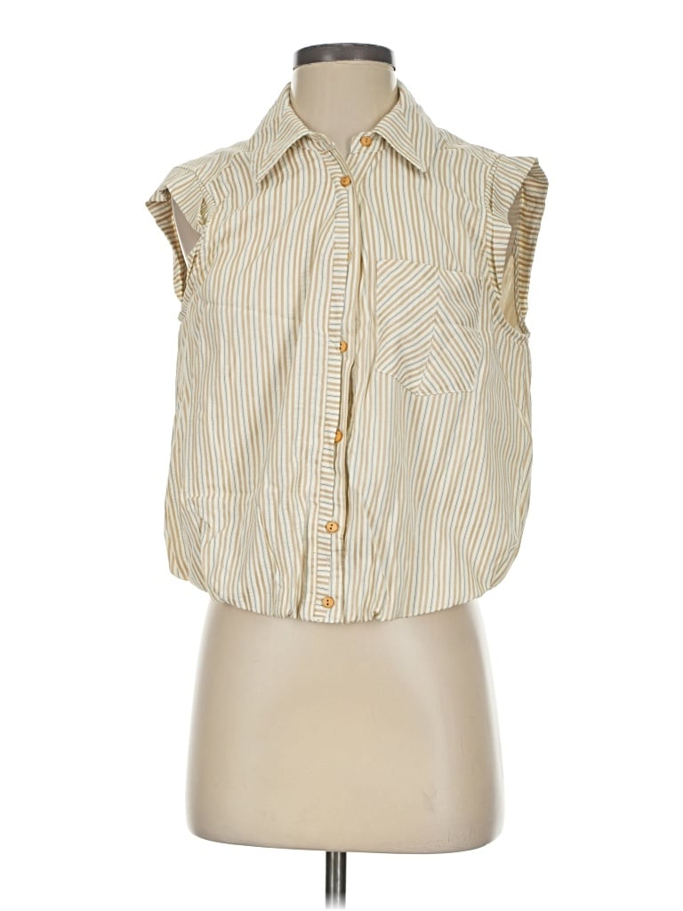 Democracy Sleeveless Button Down Shirt In Gold