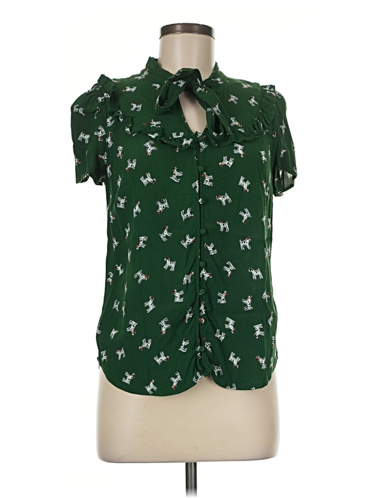 Pre-owned Maeve By Anthropologie Short Sleeve Polo In Green