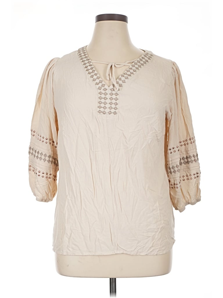 Pre-owned I.n. Studio 3/4 Sleeve Blouse In Ivory