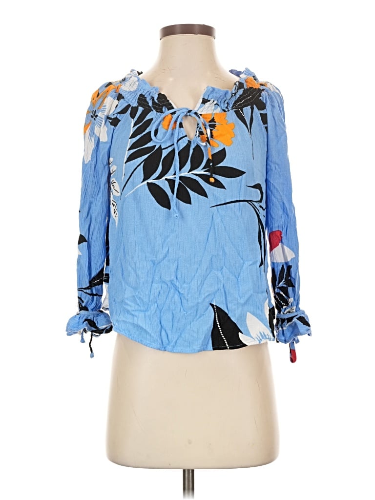 Pre-owned Fig And Flower 3/4 Sleeve Blouse In Blue