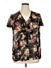 Chaps 100% Polyester Floral Black Short Sleeve Blouse Size 1X - photo 1
