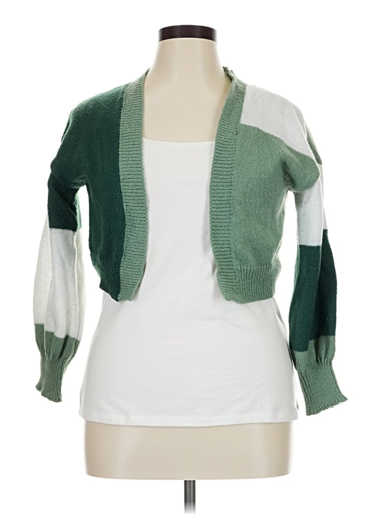 Pre-owned Shein Curve Cardigan Sweater In Green