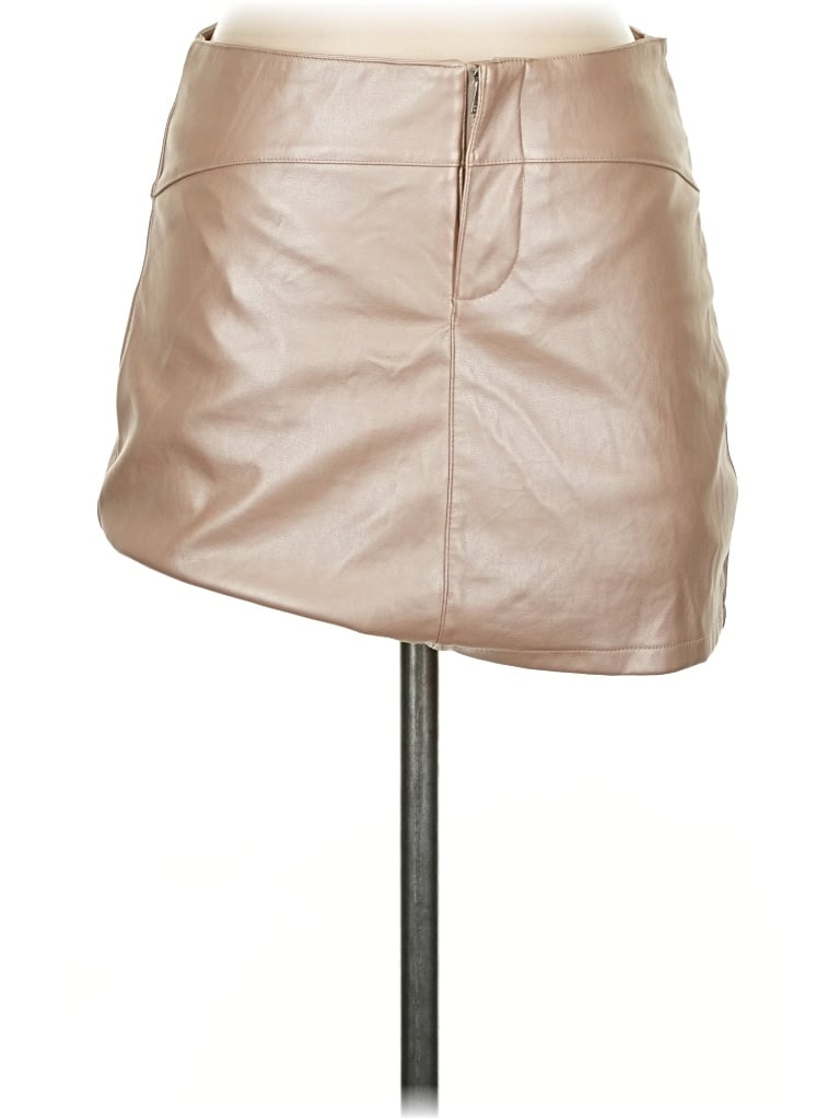 Pre-owned More To Come Faux Leather Skirt In Tan