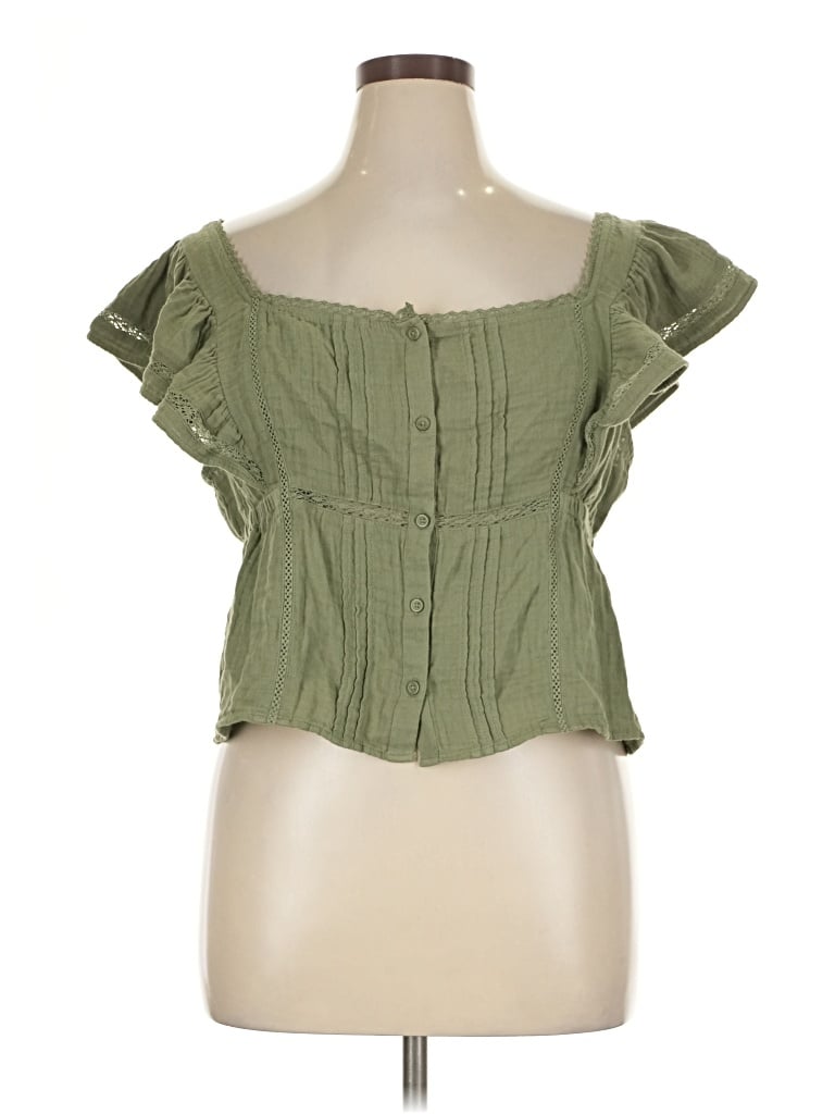 Pre-owned Aerie Short Sleeve Blouse In Green