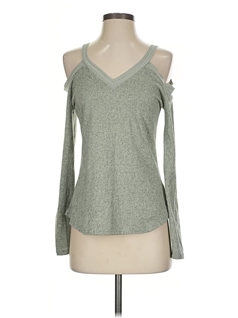 Pre-owned Retrology Long Sleeve Top Gray Cold Shoulder Neckline Tops