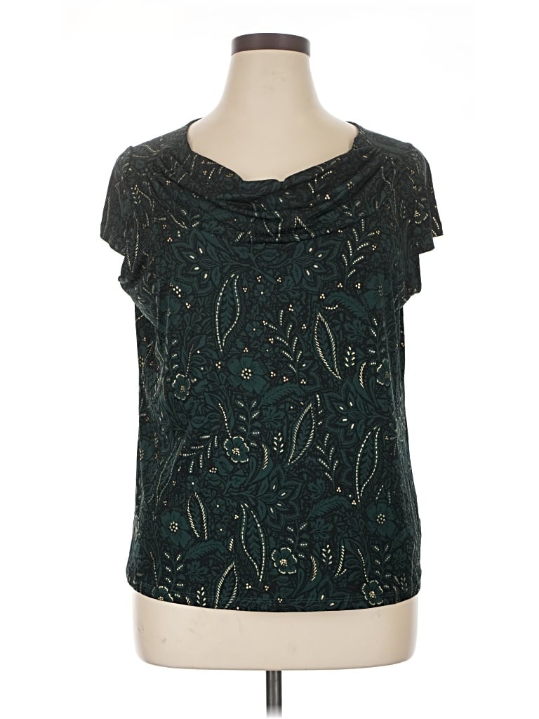 Pre-owned Kasper Short Sleeve Top Green Scoop Neck Tops
