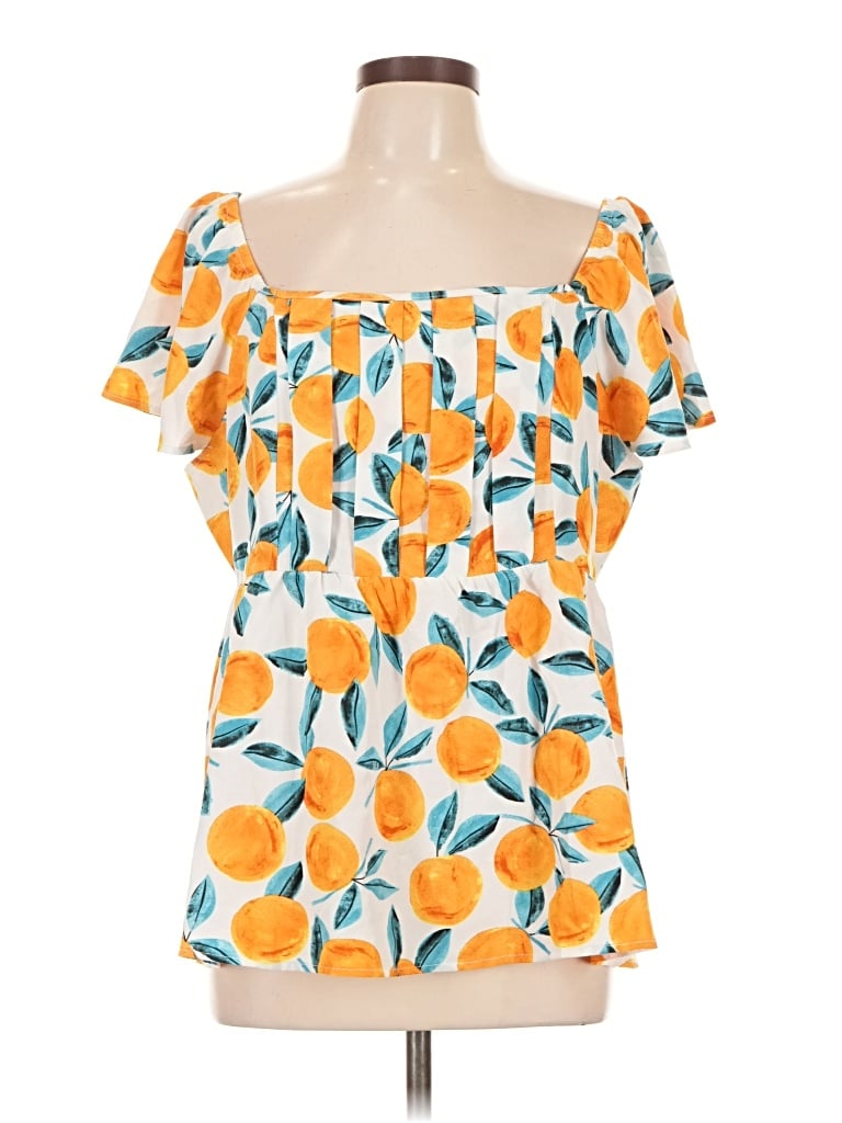 Pre-owned Bloomchic Short Sleeve Blouse In Orange