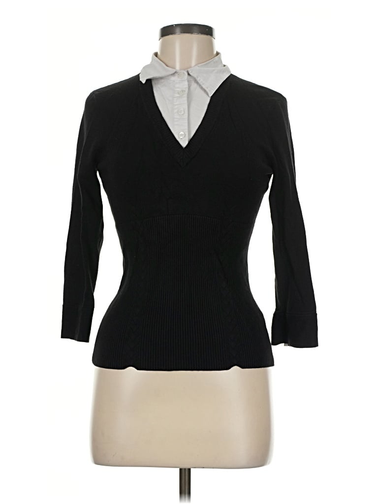 Pre-owned George 3/4 Sleeve Top Black Open Neckline Tops