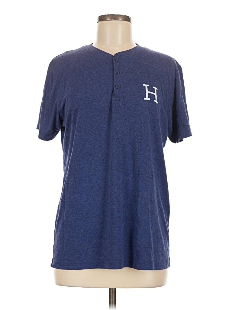 Pre-owned Canvas Short Sleeve Henley Shirt In Blue