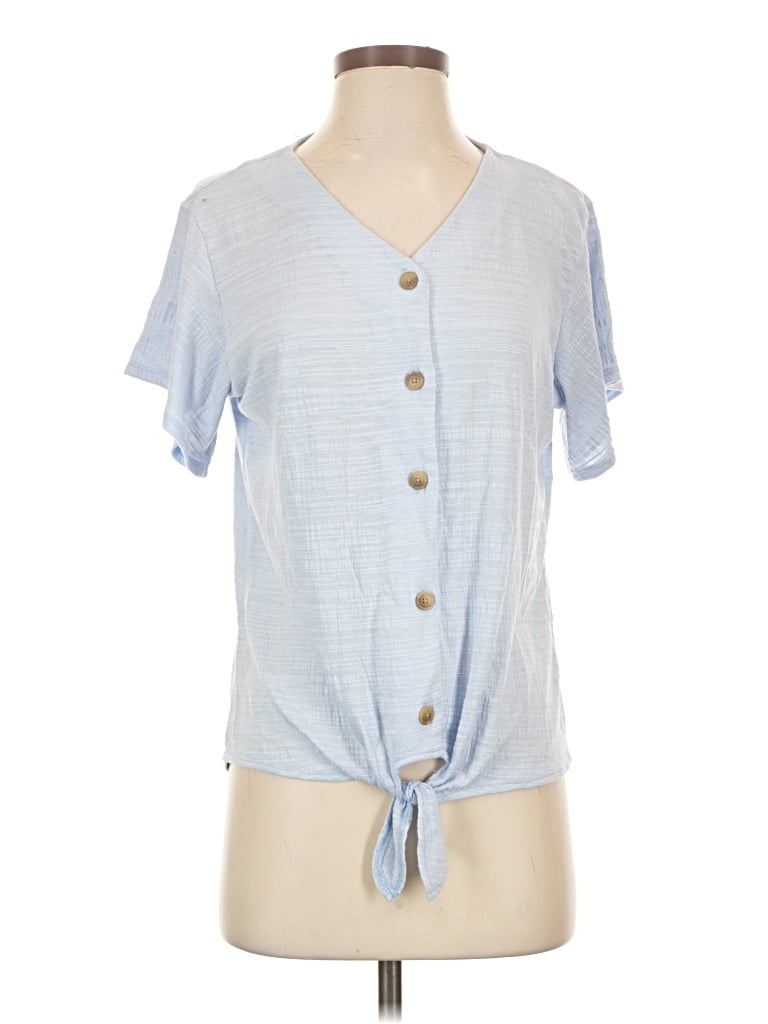 Pre-owned Weatherproof Short Sleeve Top Blue Keyhole Neckline Tops