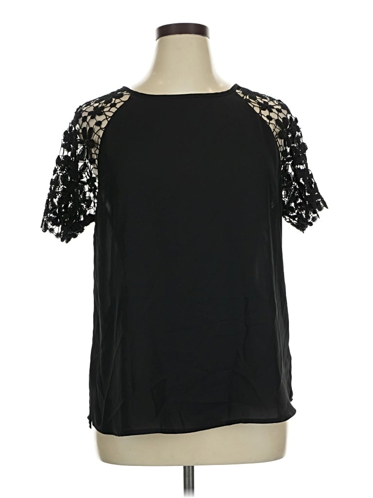 Pre-owned Beacon Short Sleeve Top Black Cold Shoulder Neckline Tops