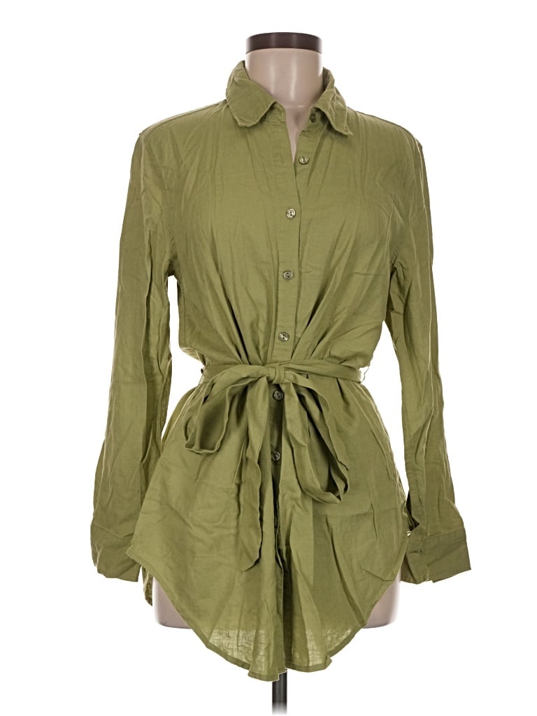 Pre-owned Andie Long Sleeve Button Down Shirt In Green