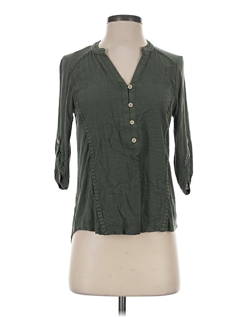 Pre-owned Democracy Long Sleeve Henley Shirt In Green