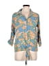 Intro 100% Rayon Floral Blue 3/4 Sleeve Button-Down Shirt Size L - photo 1