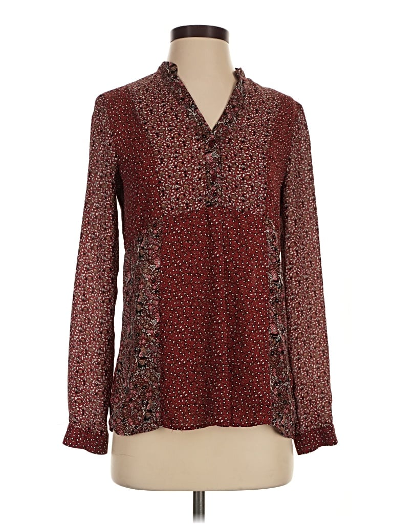 Pre-owned Zara Basic Long Sleeve Blouse In Burgundy