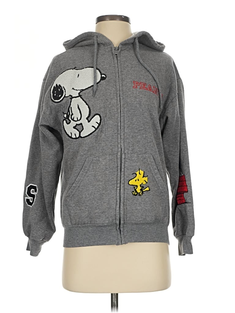 Pre-owned Peanuts Zip Up Hoodie In Gray