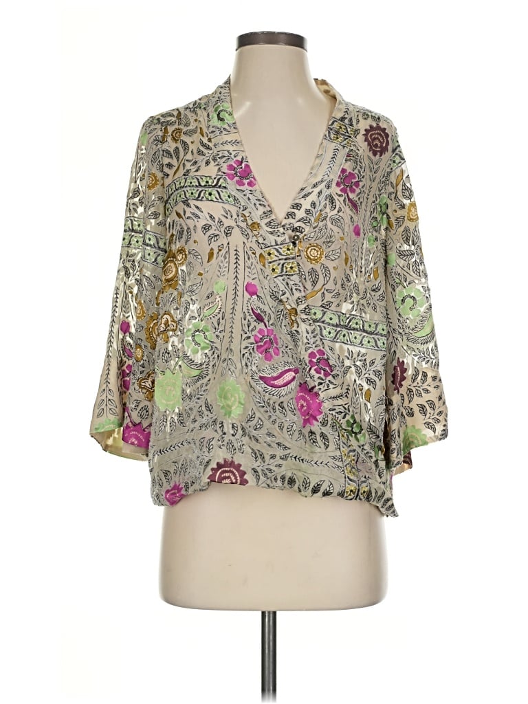 Pre-owned Floreat 3/4 Sleeve Blouse In Green