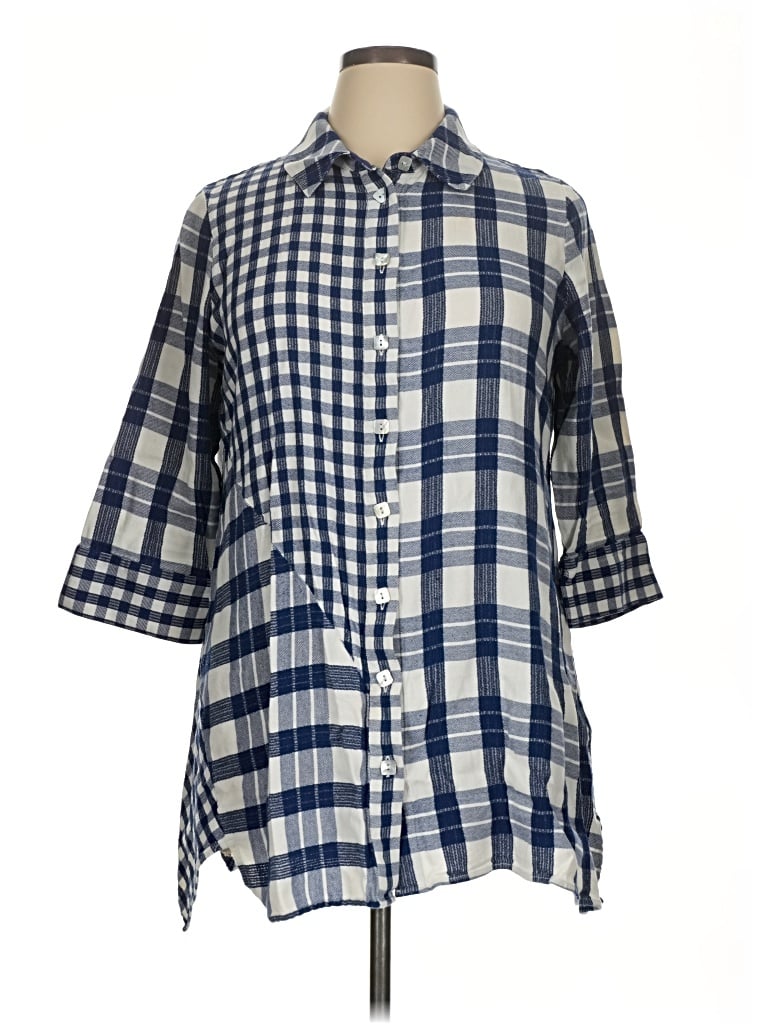 Pre-owned Soft Surroundings 3/4 Sleeve Button Down Shirt In Blue