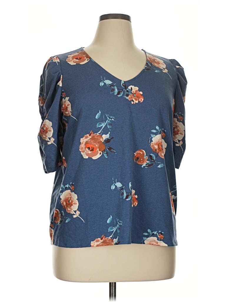 Pre-owned Gibson Look Short Sleeve Blouse In Blue