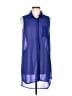 Lush 100% Polyester Blue Sleeveless Button-Down Shirt Size L - photo 1