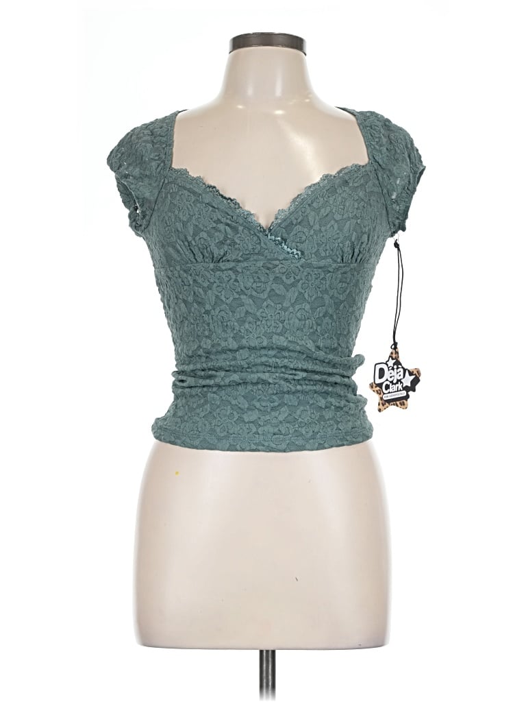 Aéropostale Short Sleeve Top Teal Sweetheart Neckline Tops