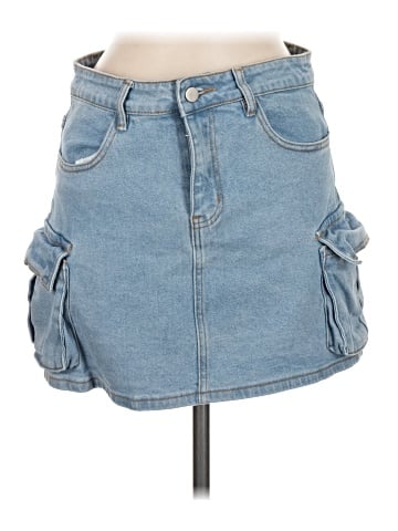 Aqua Denim Skirt (view 1)