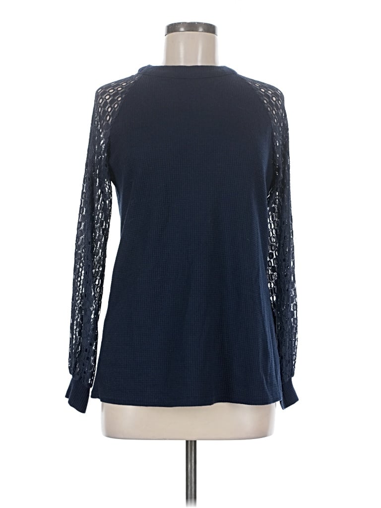 Pre-owned Miholl Long Sleeve Top Blue Crew Neck Tops
