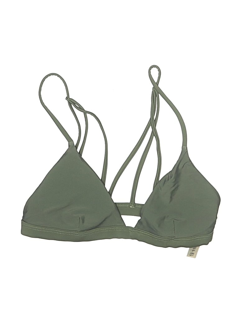 Pre-owned Zaful Swimsuit Top Green Solid Pattern Swimwear
