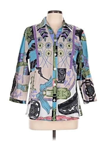 Parsley & Sage 3/4 Sleeve Button-Down Shirt (view 1)