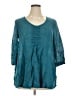 Flax 100% Linen Teal 3/4 Sleeve Blouse Size 14 (L) - photo 1