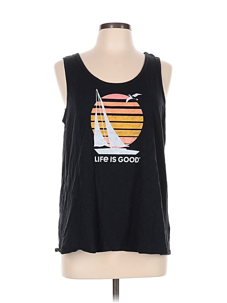 Pre-owned Life Is Good Tank Top Black Scoop Neck Tops