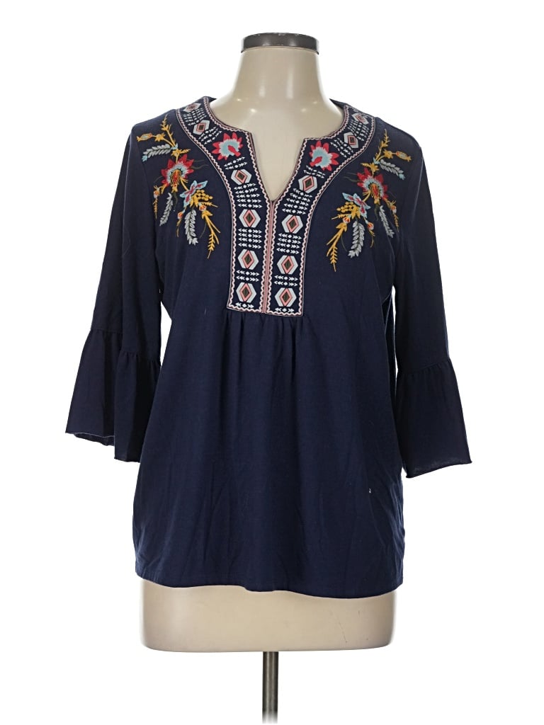 Pre-owned Always Indigo 3/4 Sleeve Blouse In Blue