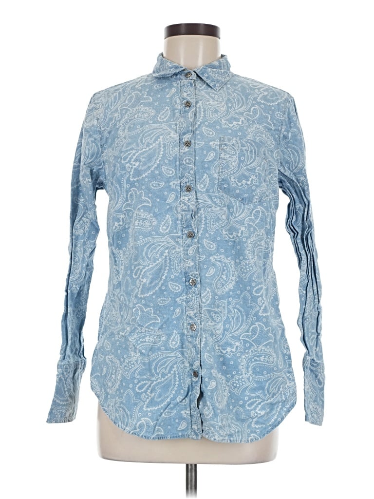Pre-owned Lands' End Long Sleeve Button Down Shirt In Blue