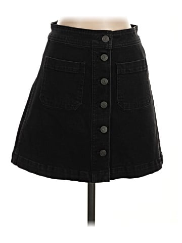 Madewell Stretch Denim A-Line Mini Skirt in Black Frost: Patch Pocket Edition (view 1)