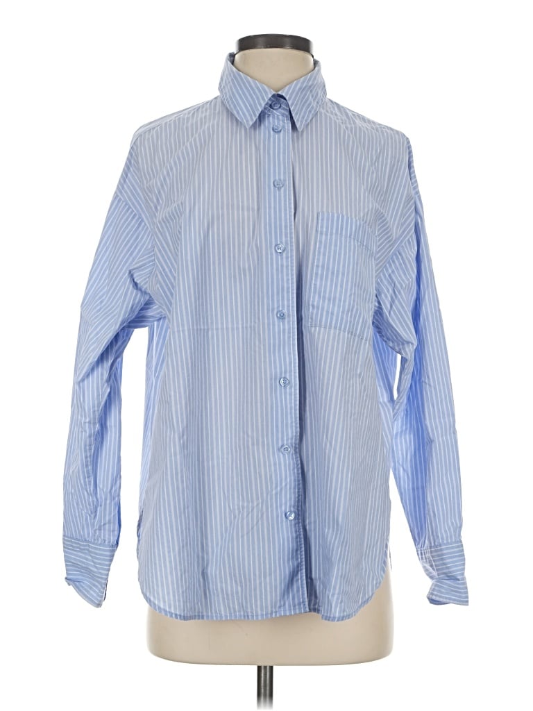 Pre-owned Mng Long Sleeve Button Down Shirt In Blue