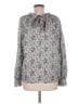 CO 100% Silk Gray Long Sleeve Silk Top Size M - photo 2