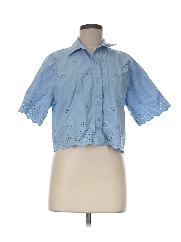 Pre-owned Free Assembly Short Sleeve Blouse In Blue
