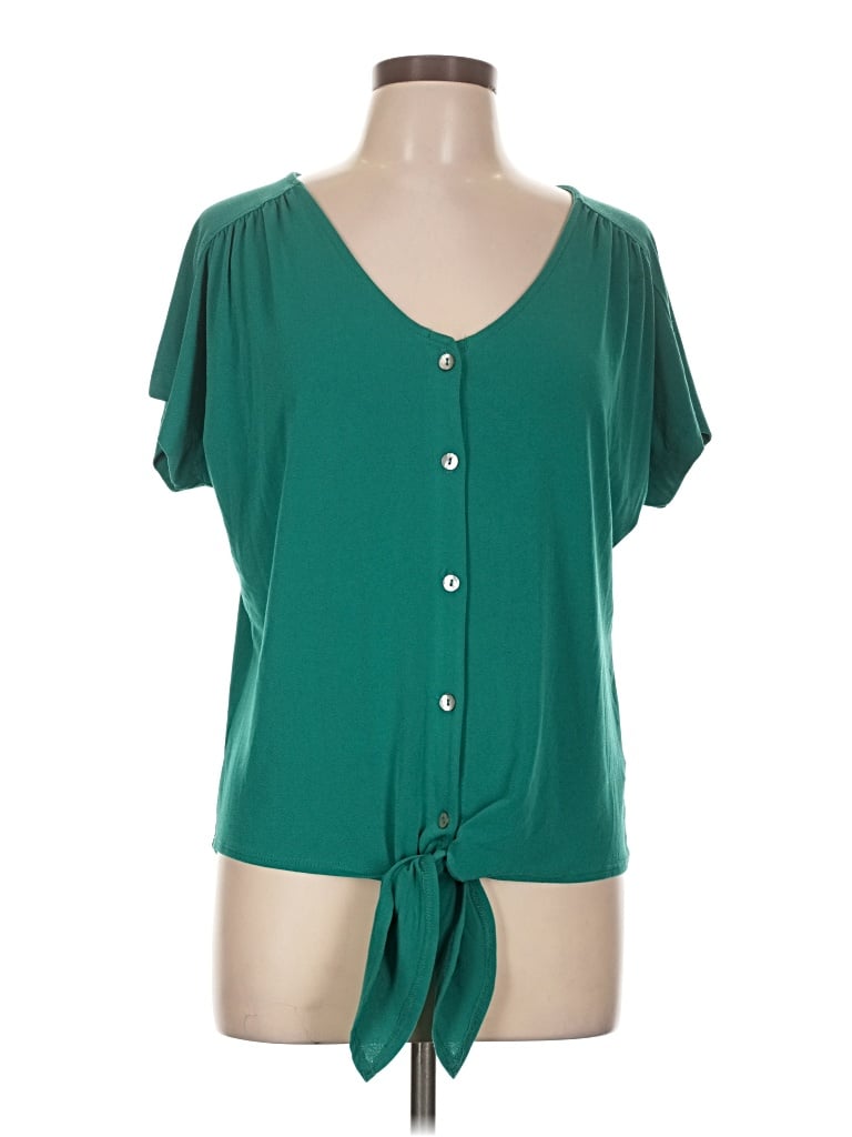Pre-owned Green Envelope Short Sleeve Blouse In Green