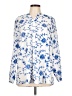 MULTIPLES Floral White Blue Long Sleeve Blouse Size L - photo 1