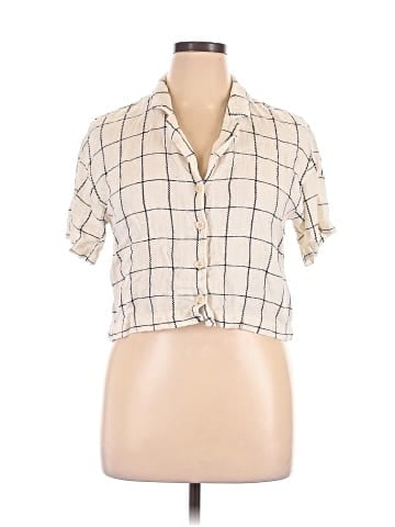 Madewell Linen-Blend Resort Crop Shirt in Windowpane (view 1)